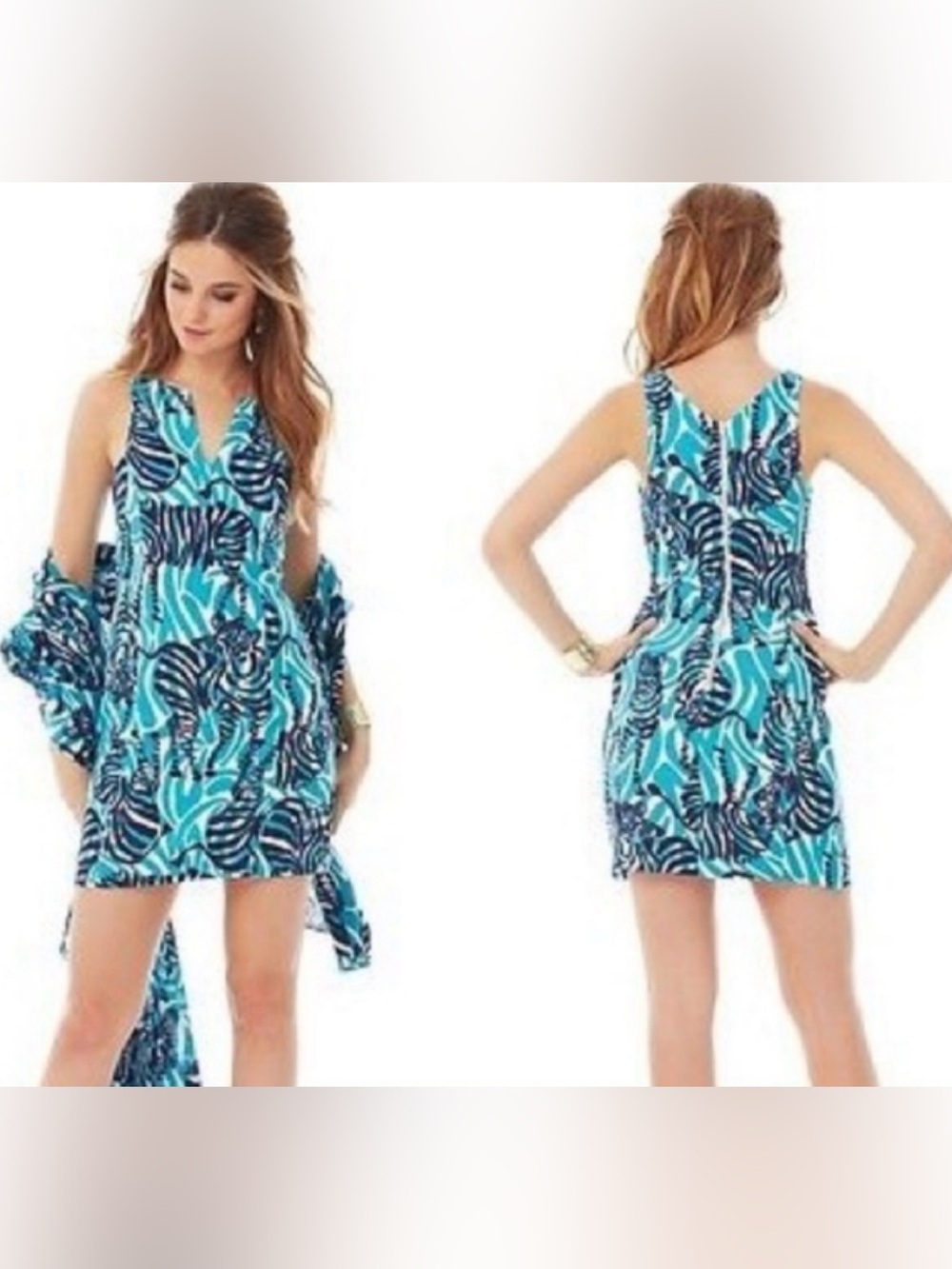 Lilly Pulitzer Madeline Shift Dress I'm Game Zebra Print Blue Turquoise Size 12